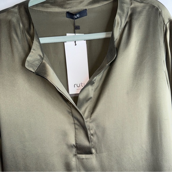 Ruti Sleek Olive Blouse 100% Silk for Women - Picture 5 of 9
